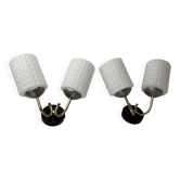 Pair of vintage double wall lights 1950 in opaline