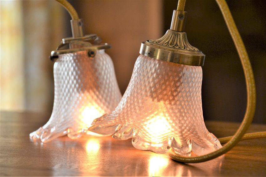 Duo of walkers in glass flowers and yellow cord