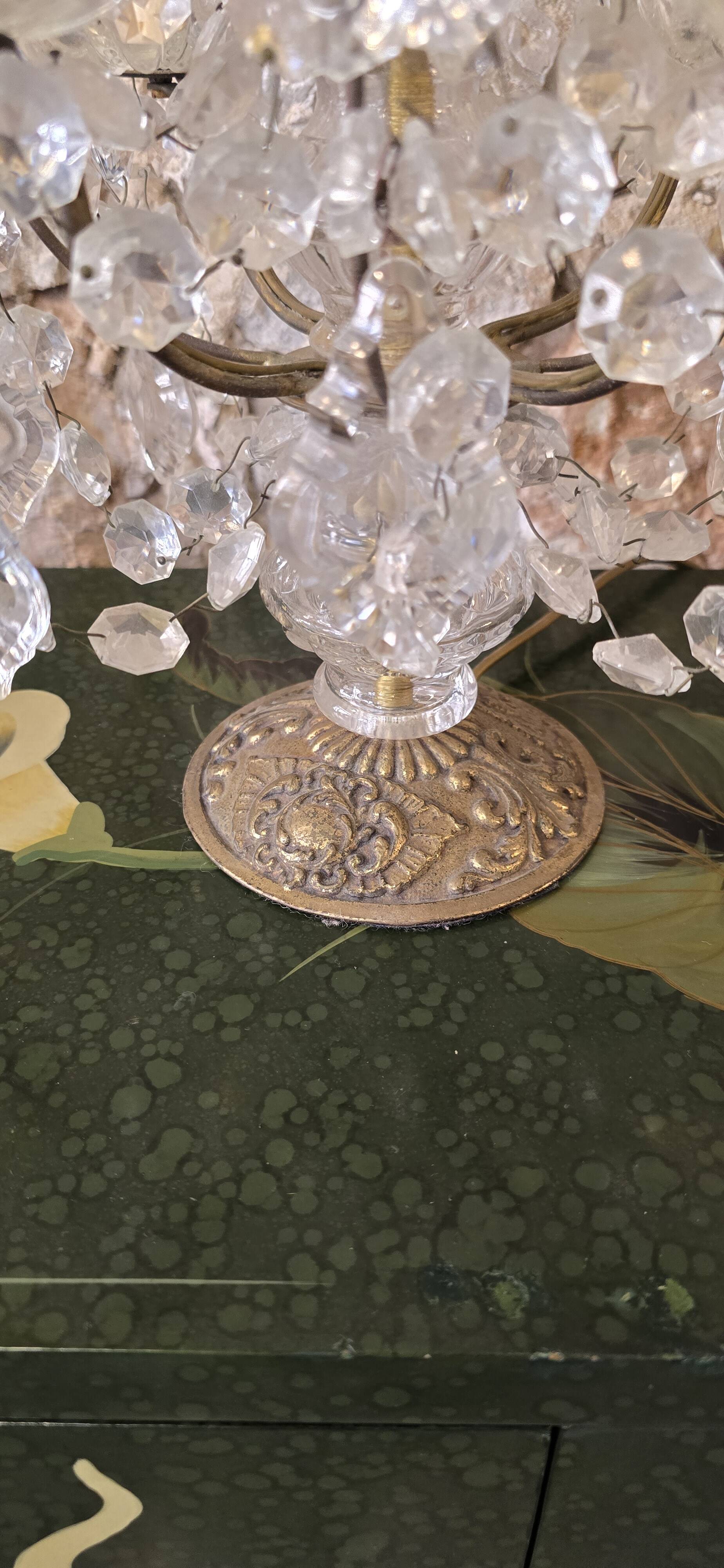 Girandole in gilded bronze and glass pendants