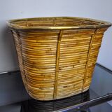 XL basket in rattan and brass, Italy, 1970, 44cm diam