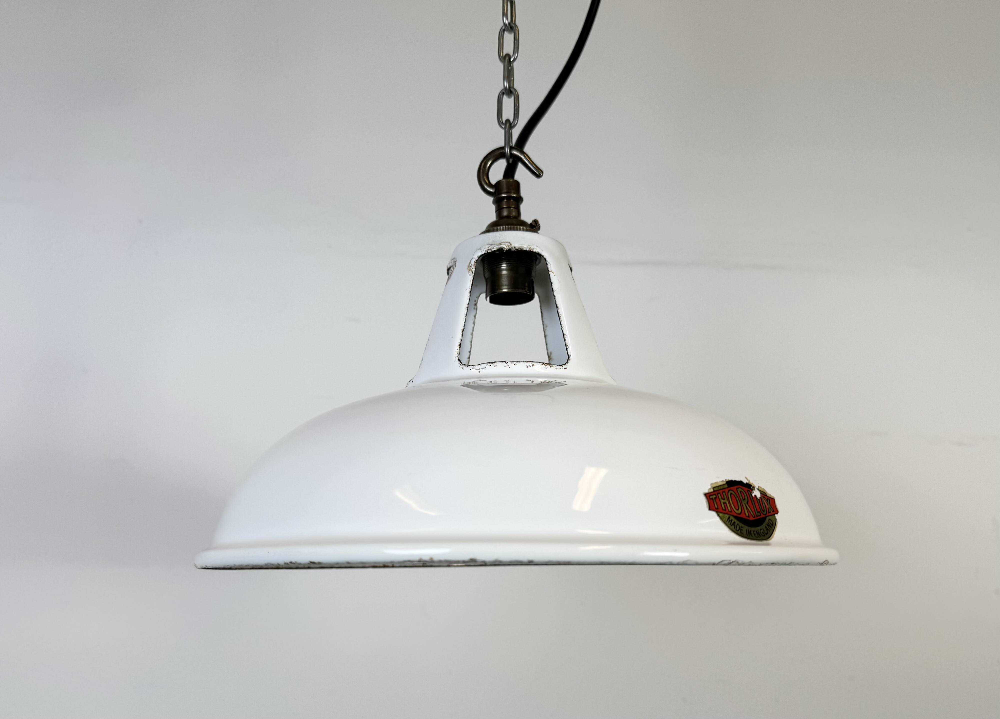Industrial White Enamel Factory Pendant Lamp from Thorlux, 1960s