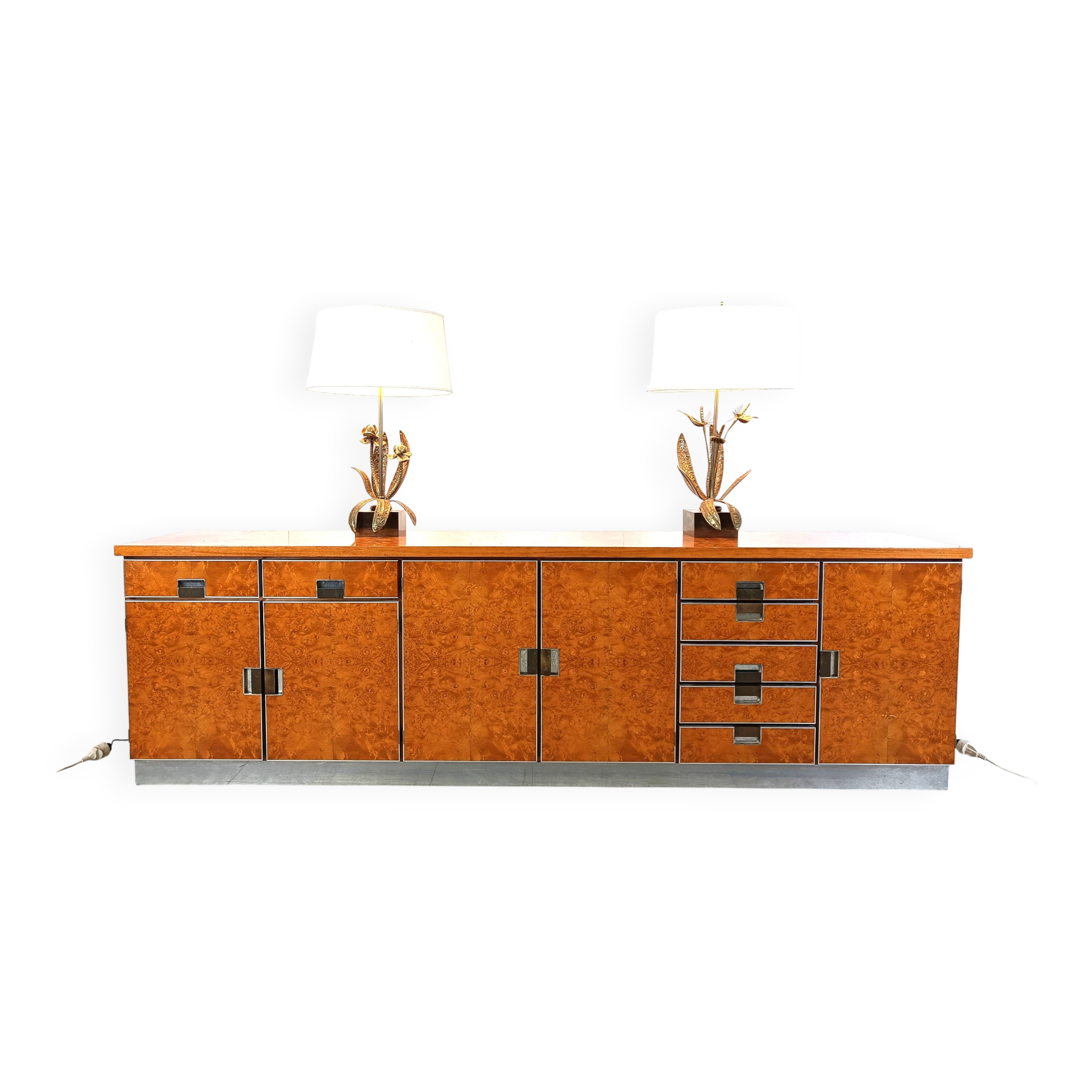 Vintage Italian burl wood credenza, 1970s