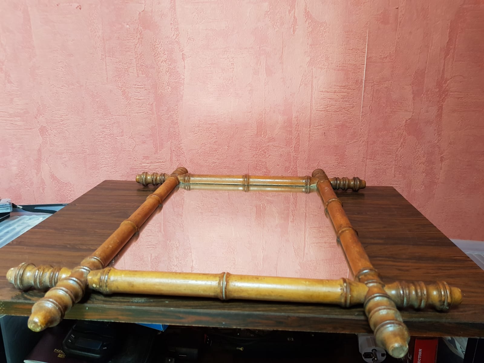 Old bamboo style wooden mirror 44x53 vintage