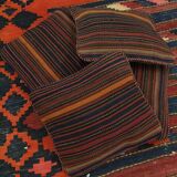 Striped Wool Kilim Scatter Cushion Handwoven Red Blue Pillow Case- 31x31cm
