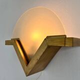 Big mid-century brass and glass design wall lamp - around 1980s