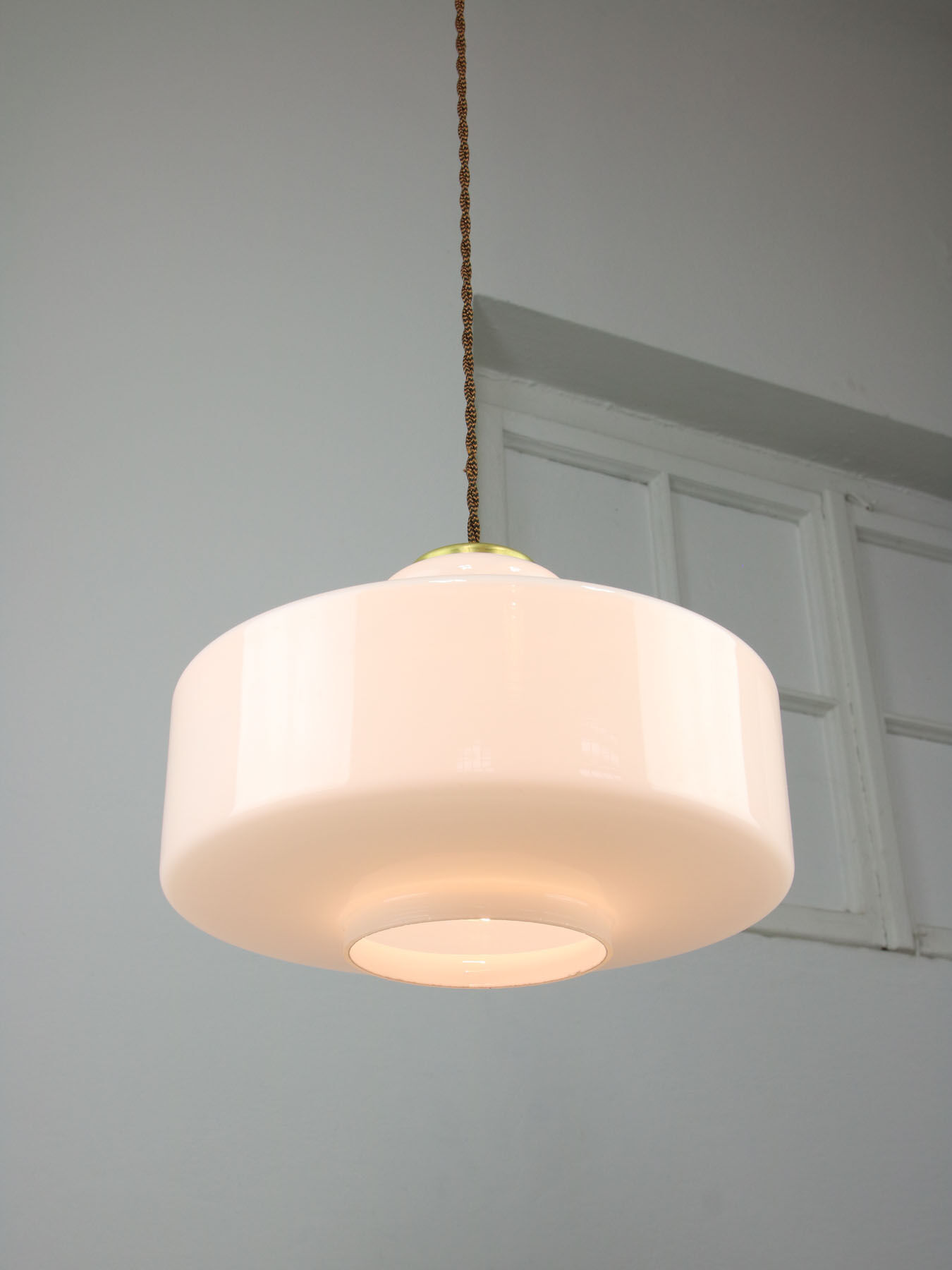 Mid-century Italian White Glass and Brass Pendant Lamp