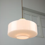 Mid-century Italian White Glass and Brass Pendant Lamp