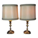 Paire lampes à poser métal argenté flambeaux style Louis XIII Bel état C777