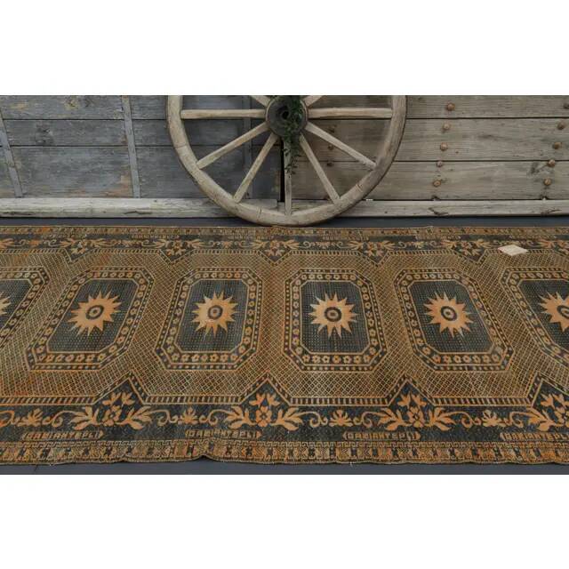 1970s Vintage Turkish Oushak Handmade Wool Cotton Orange Area Rug 170x340
