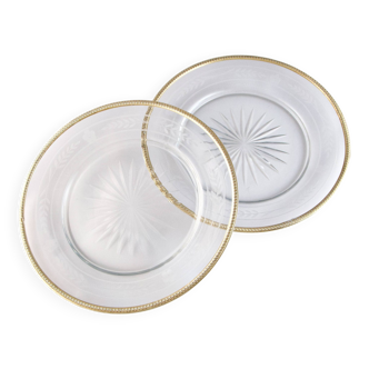 Pair of Louis XVI style forget-me-not dishes/plates in crystal mounted in solid silver and vermeil