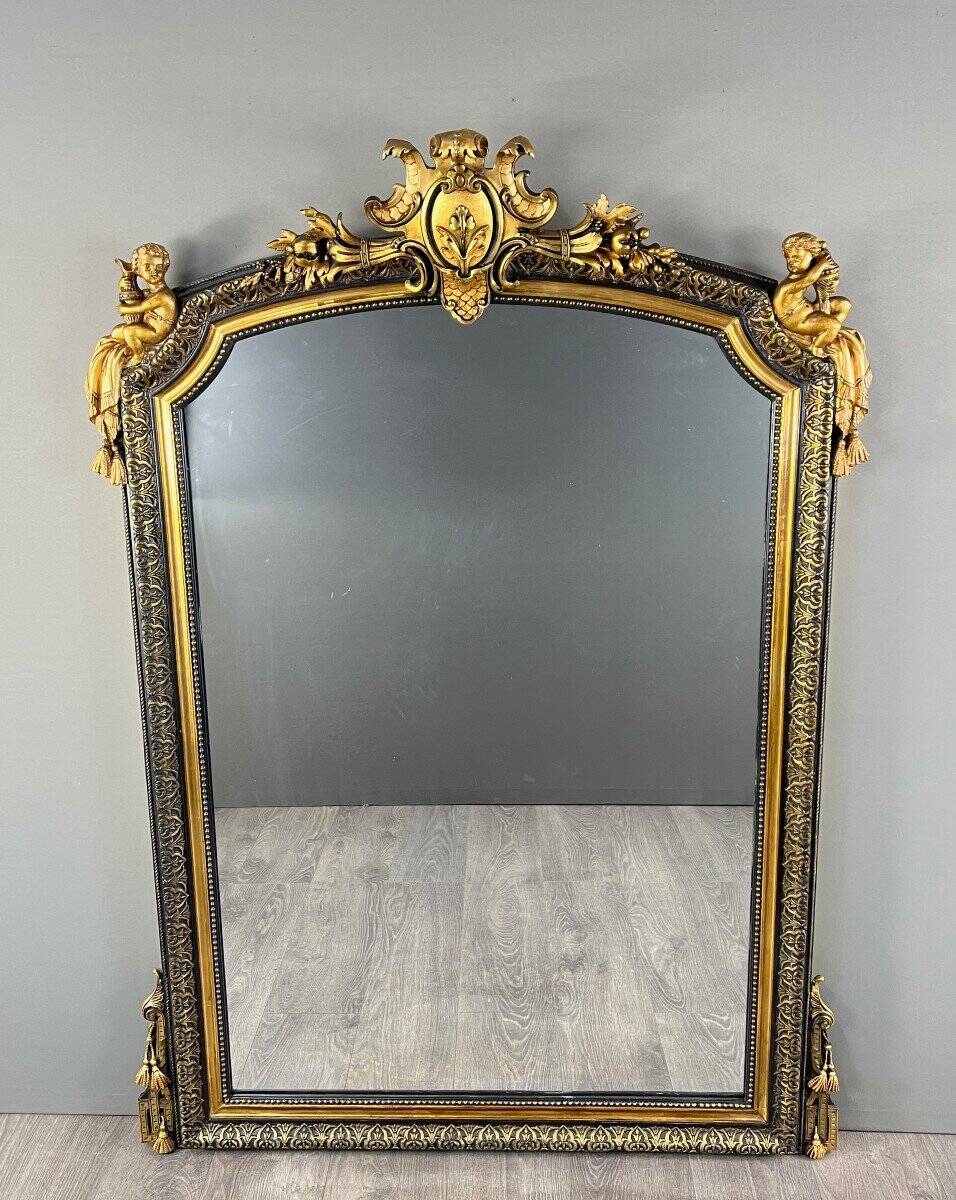 Grand Miroir à Fronton En Bois Sculpté Et Doré, Style Napoléon III