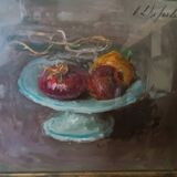Nature morte, peinture à l'huile sur isorel osman lorenzo de scolari (1908-1988)