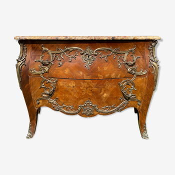 Commode marqueterie & bronze style Louis XV