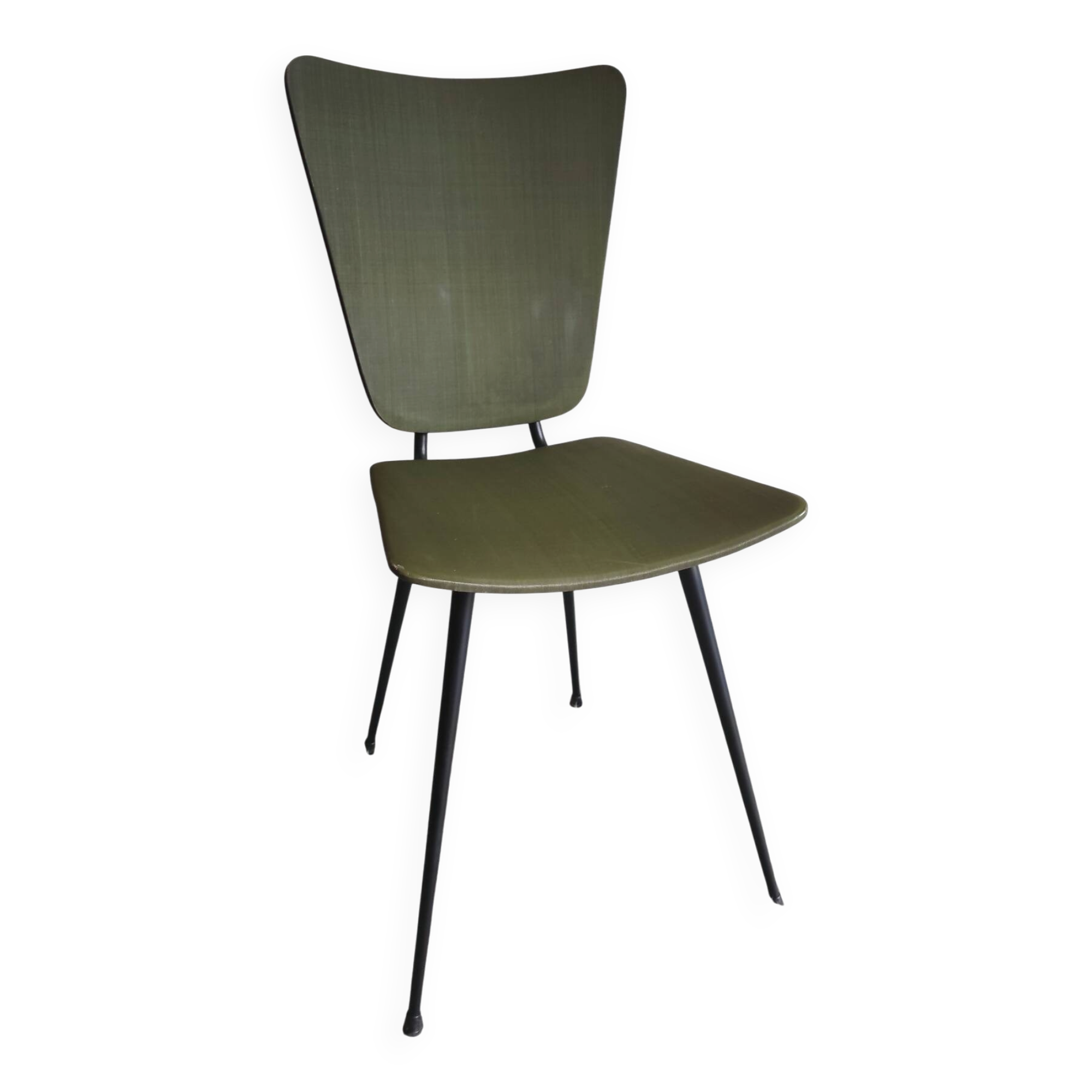 Set of 4 modernist chairs in black metal and green upholstery - 50s