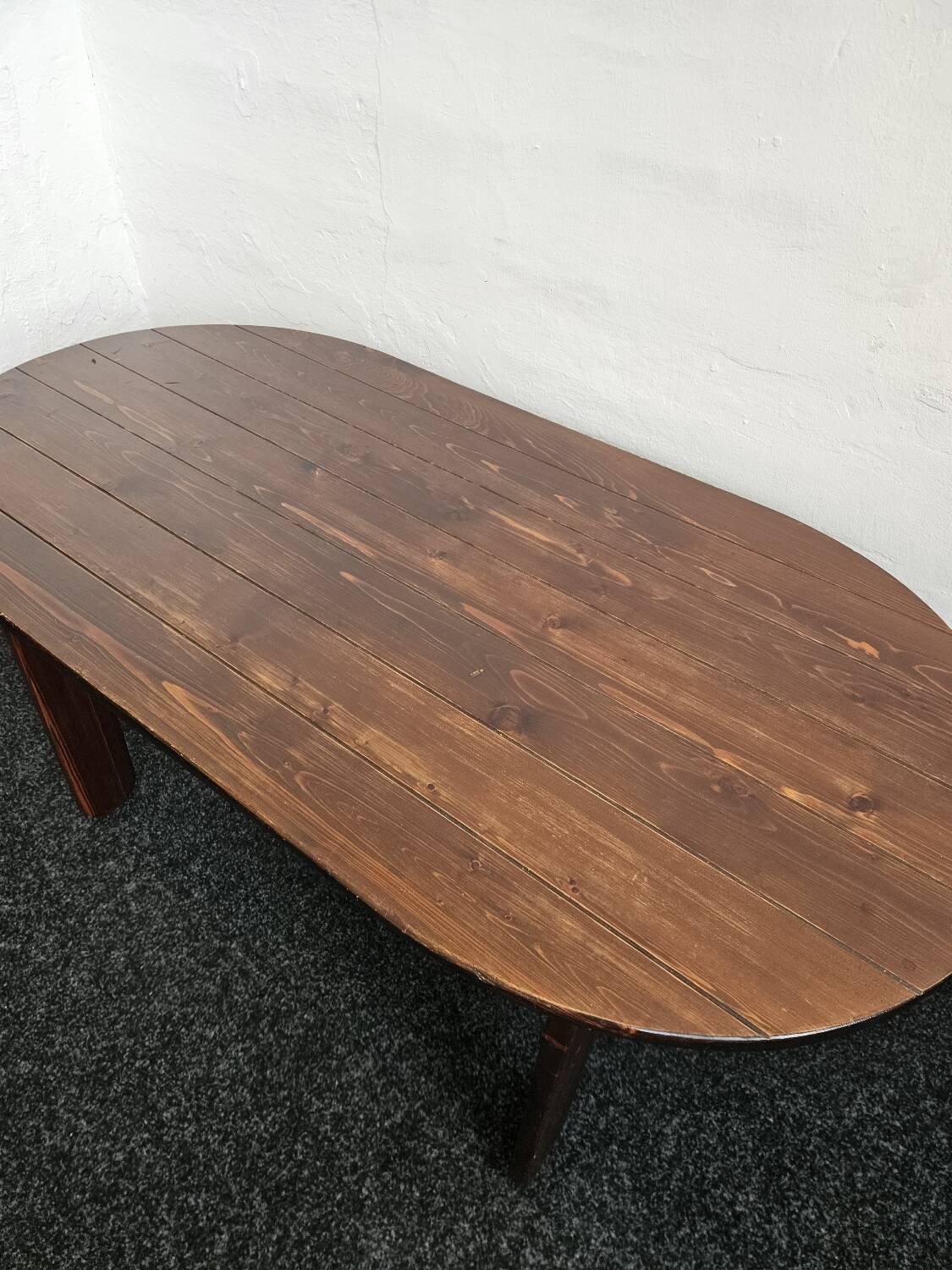 Stained Solid Larch Dining Table for Six by Mária Szedleczky, 1970s