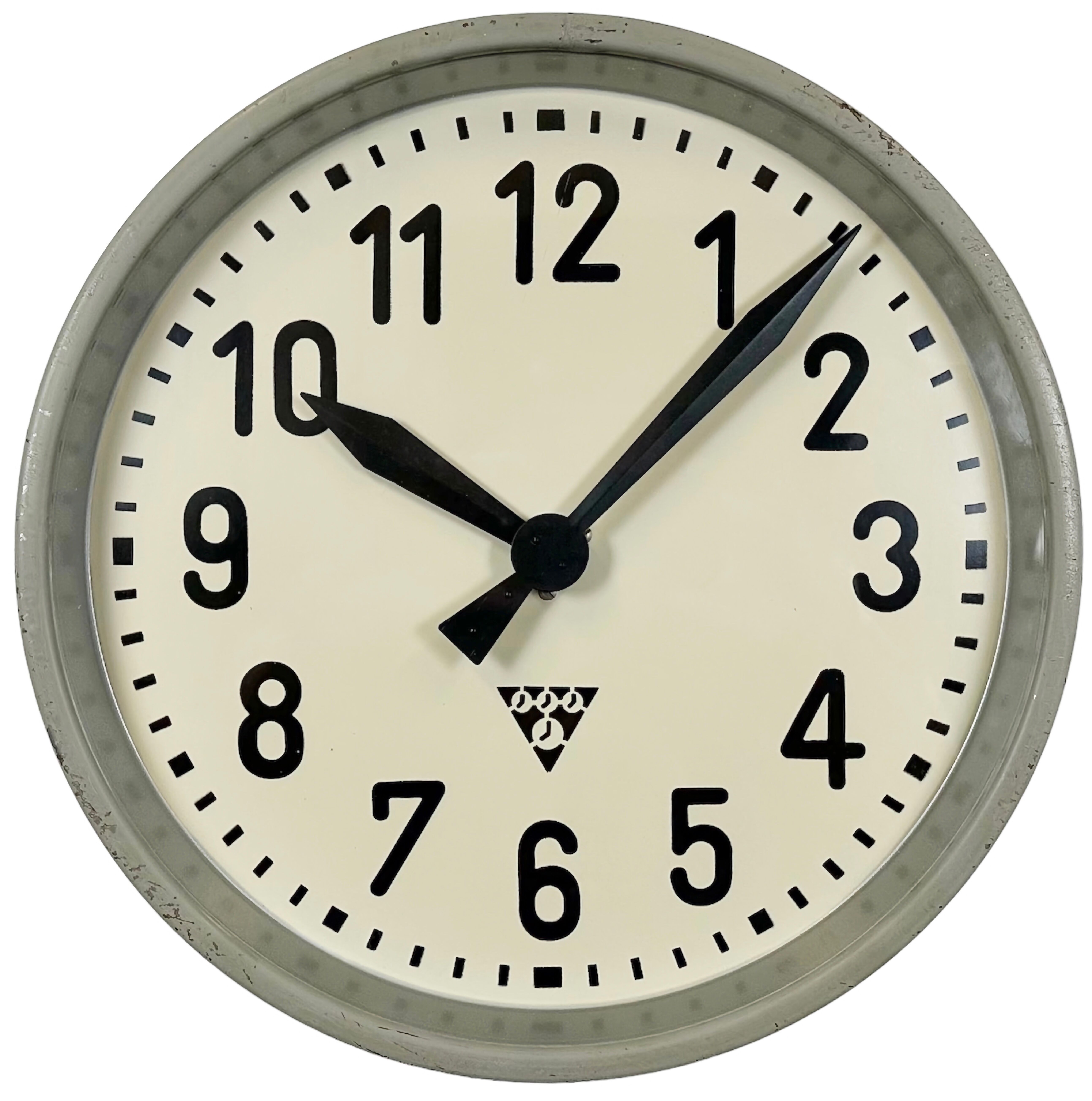 Industrial factory wall clock from Pragotron 1950s