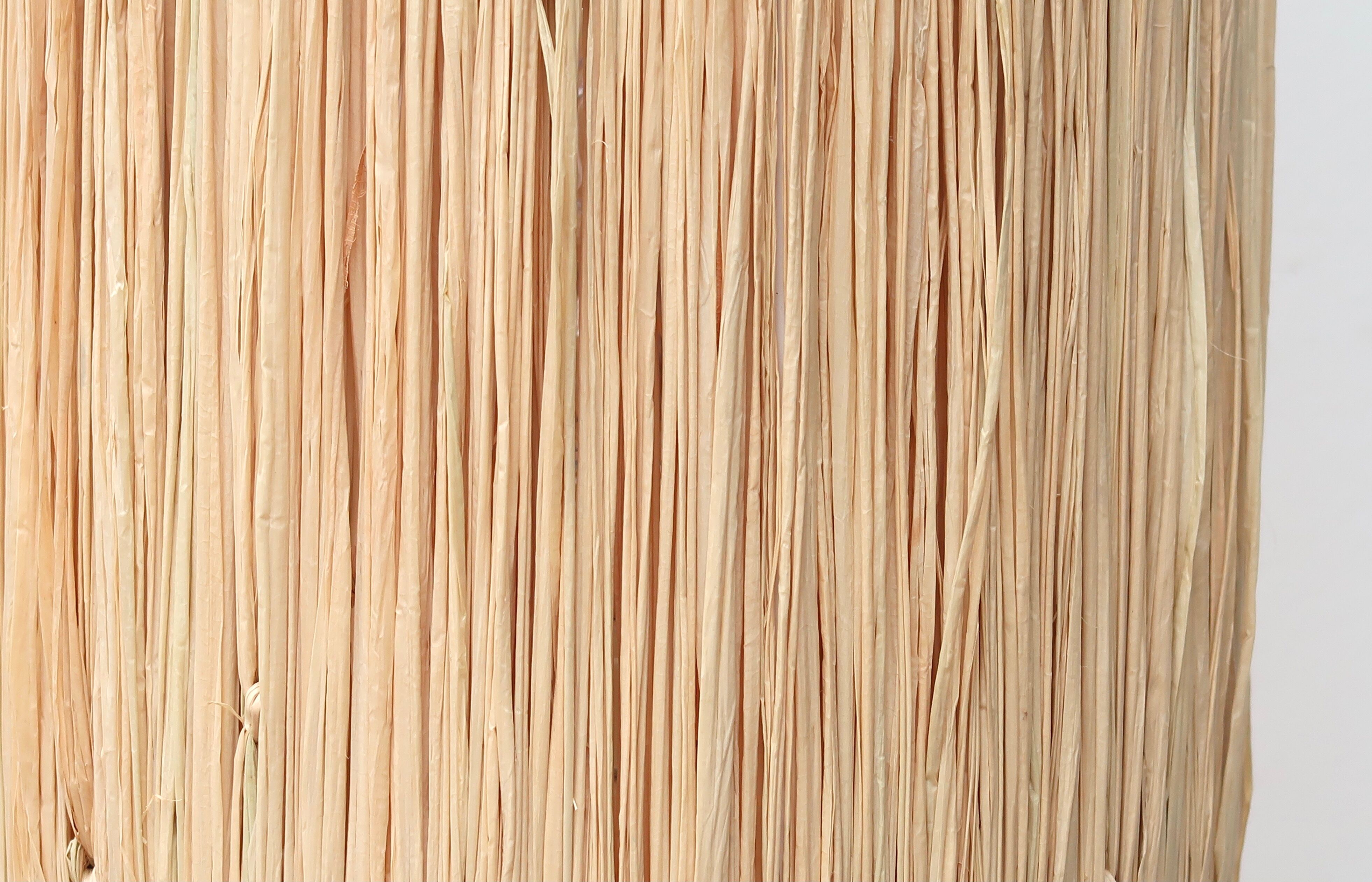 Pale pink ceramic lamp, raffia shade, 70s