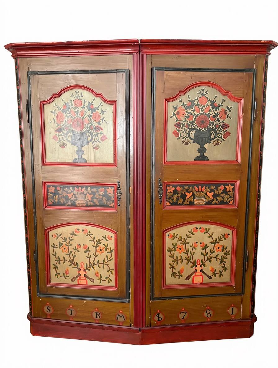 Antique Swiss wardrobe hand-painted – Alpine folk art – dated 1781