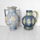 Two small blue ceramic vases