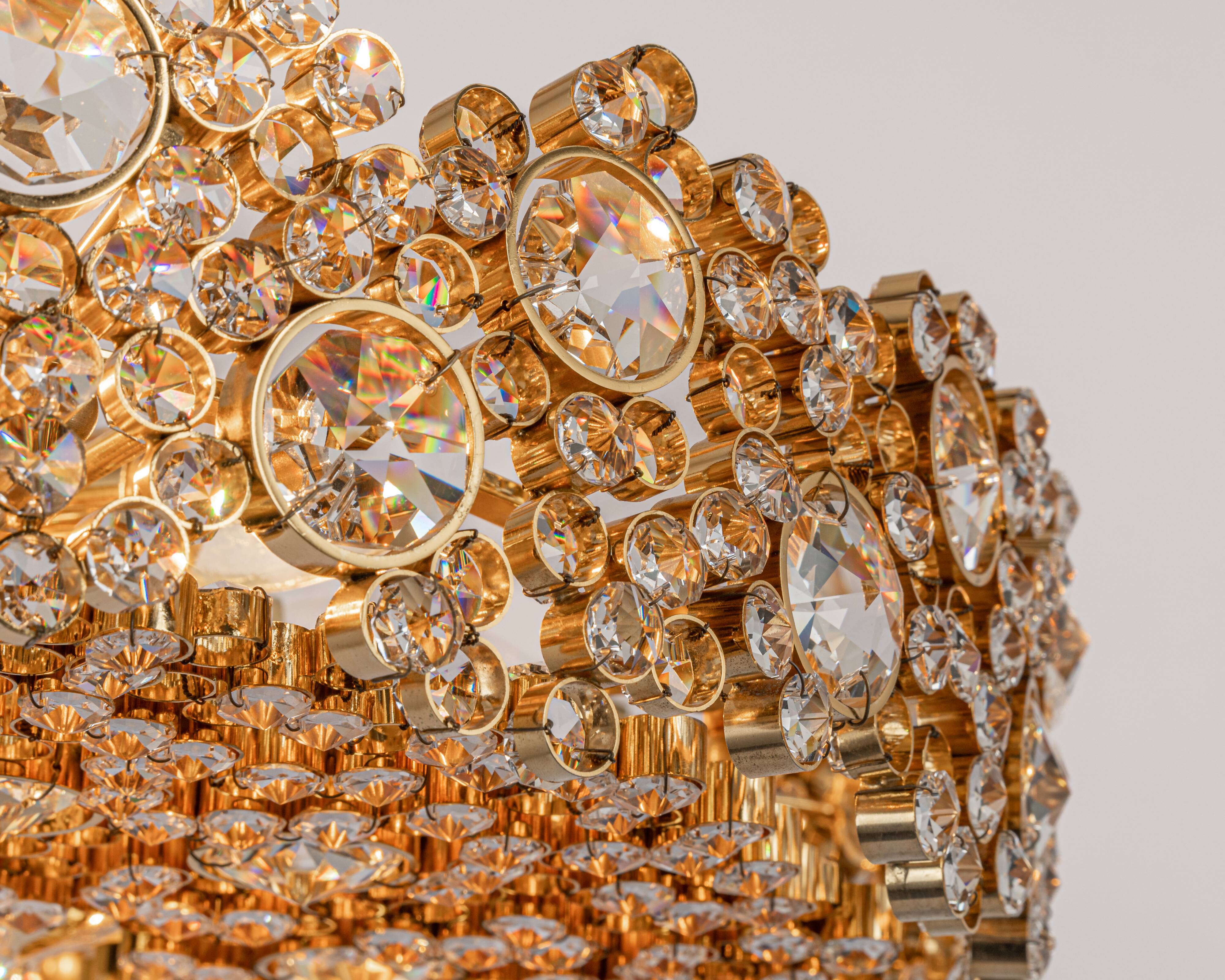 Gilt Brass and Crystal Glass Encrusted Chandeliers by Palwa, Germany, 1970s
