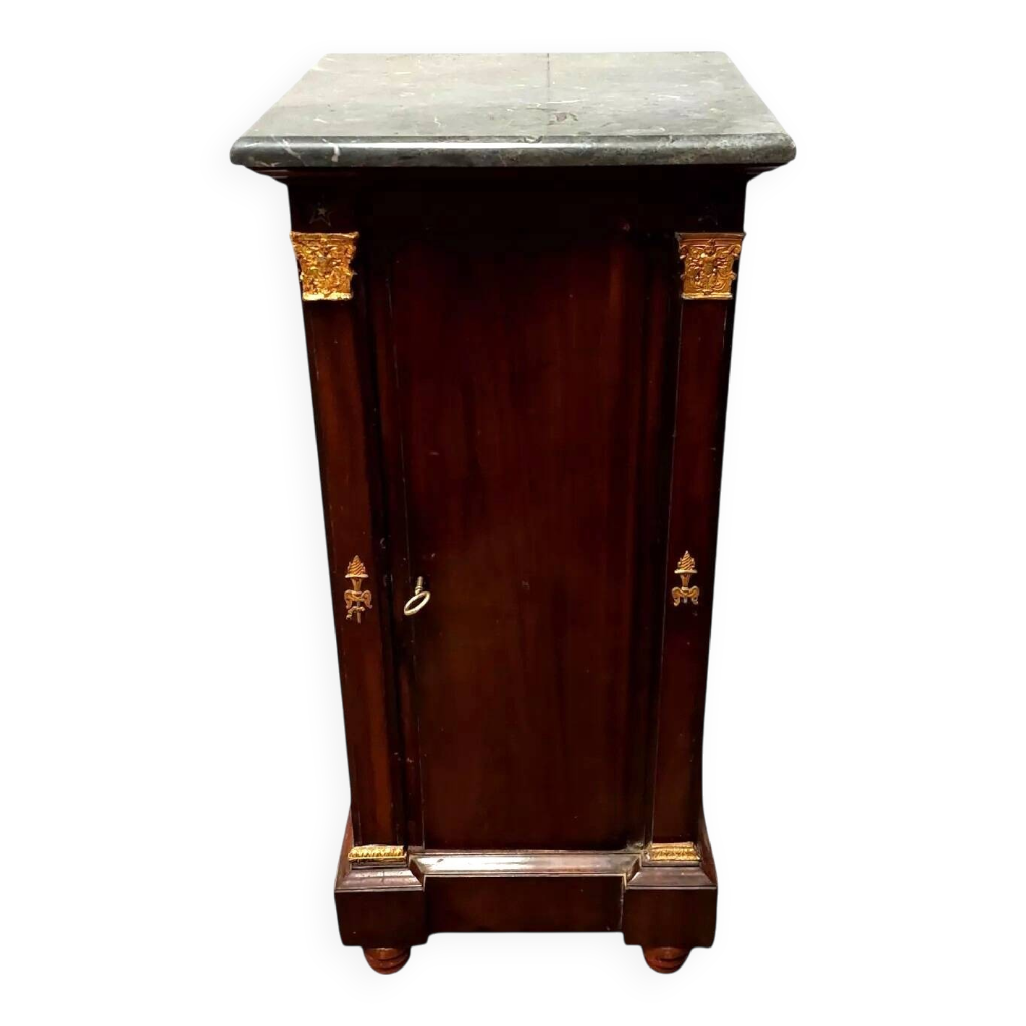 Antique bedside table - napoleon iii column mahogany marble 19th century