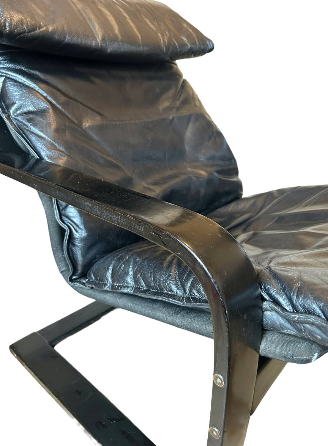 Black leather relax armchair from the 70s