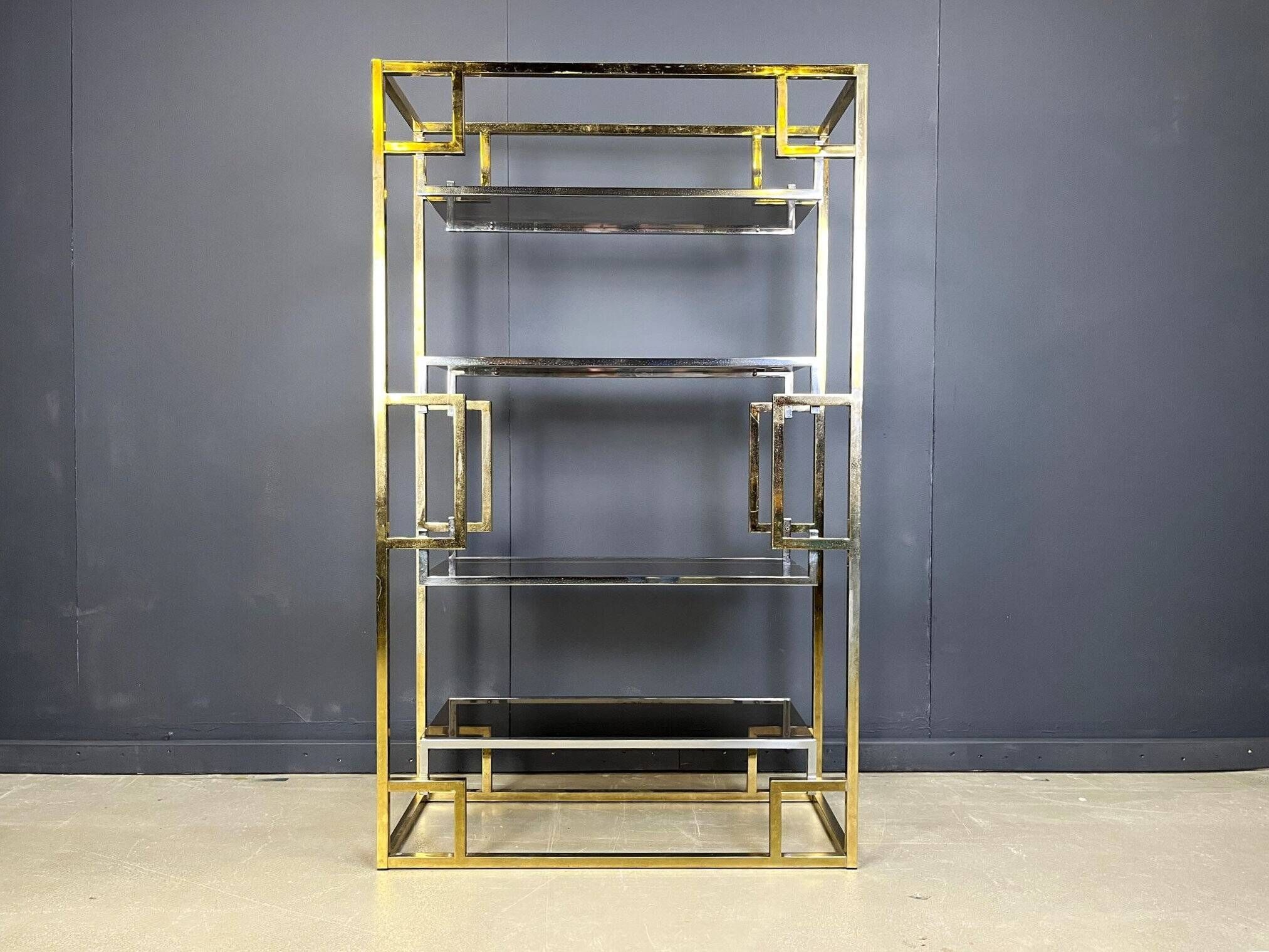 Vintage Italian brass and chrome wall unit, 1970s