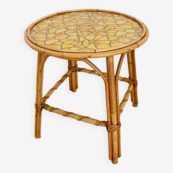 Table basse en rotin des années 50