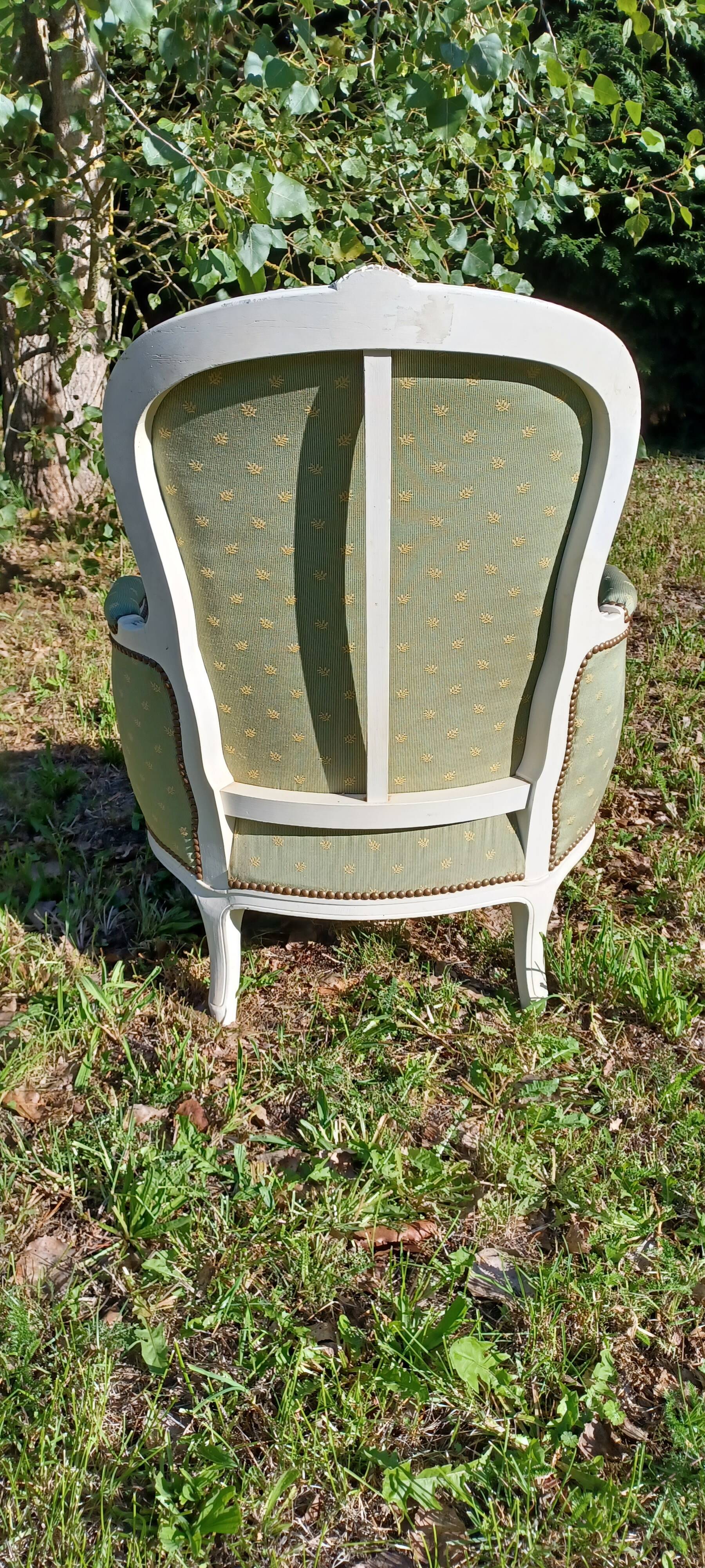 Voltaire Armchair / Louis XV Bergère (White & Green Patina)