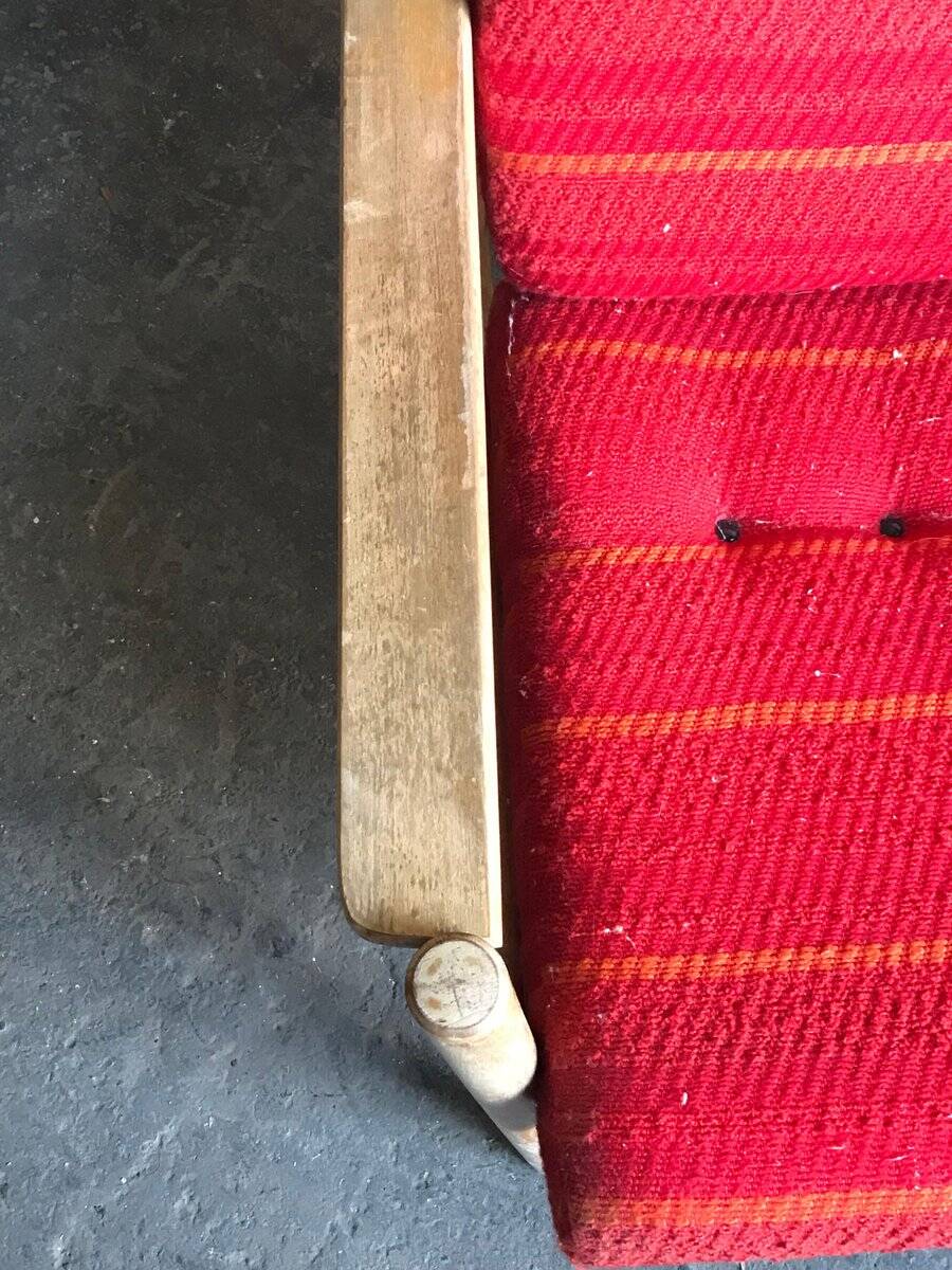 Set of mid-century red upholstered armchairs, 1960s Danish style.