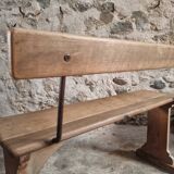 Banc en bois français vintage des années 1920 – Banc en hêtre massif avec dossier
