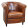 Sheep leather club chair in a cognac color and finished with piping