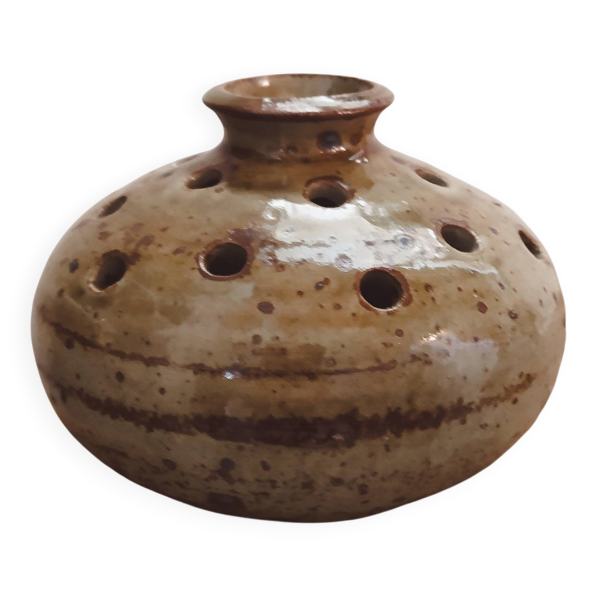 Vase pique fleurs en grès pyrité