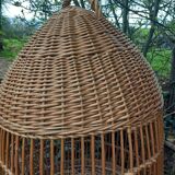 Cage à perroquet ancienne en rotin 85 cm de haut