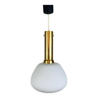 Scandinavian suspension lamp opaline brass 60s