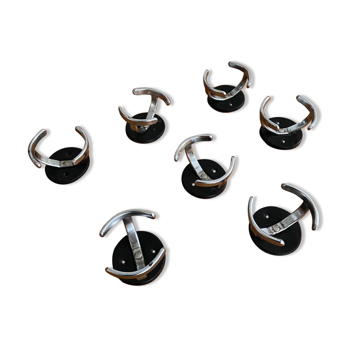 7 vintage steel patères 50s