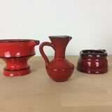 3 red ceramic vases