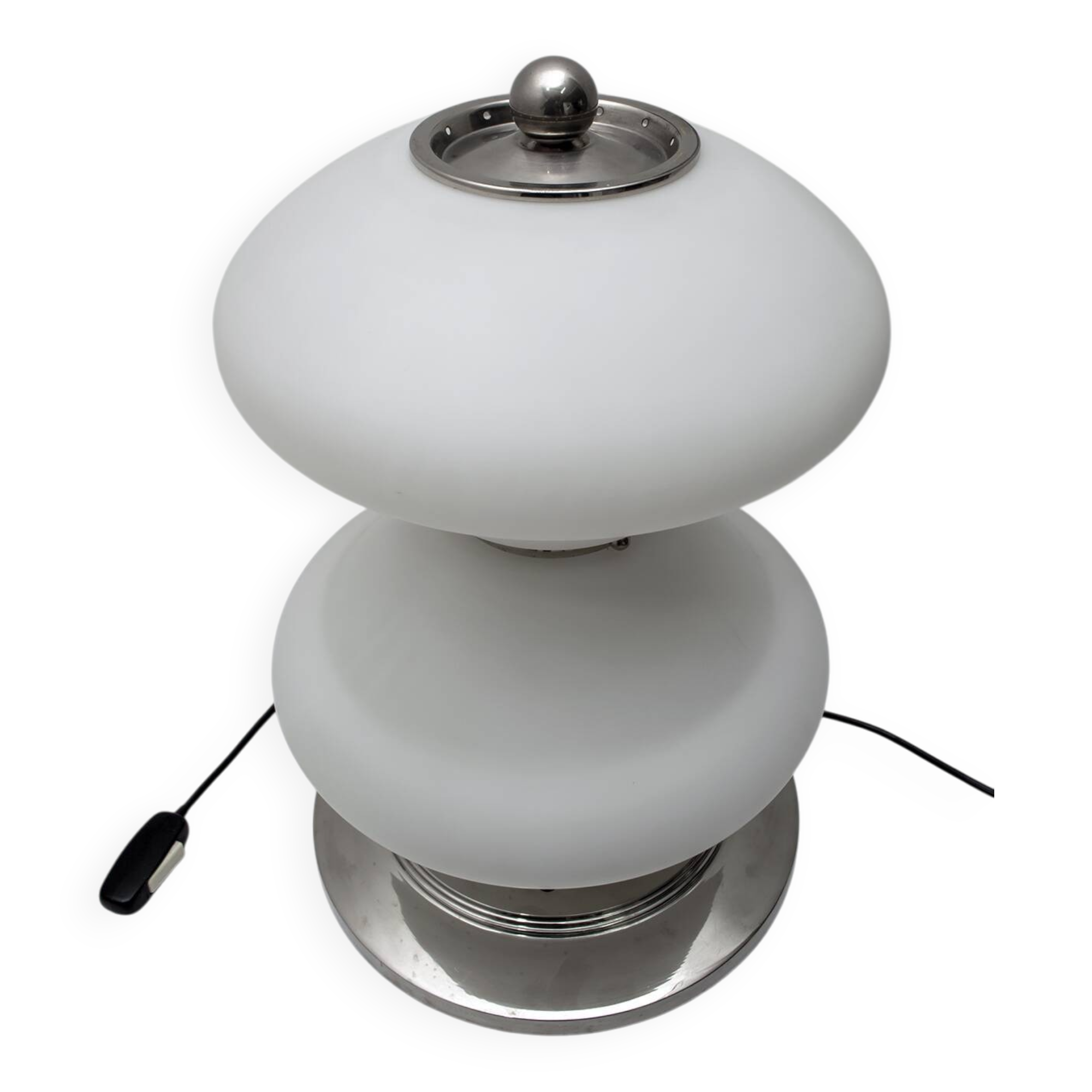 Mazzega Mid-Century Modern Chrome and Murano Opaline Glass Table Lamp, 1960