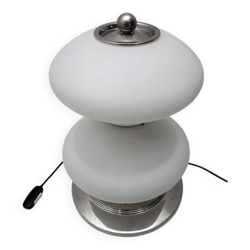 Lampe de table Mazzega en chrome et verre opalin de Murano, style Mid-Century Modern, 1960