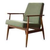 Vintage armchair swamp green bouclé design by H.Lis