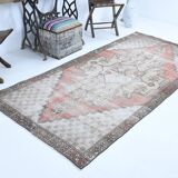 Tapis turc Antique en laine fait à la main, 4x9 nuances de rouge et jaune, 129x267Cm