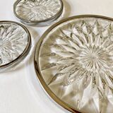 Dish and coaster in chiseled crystal and silver metal