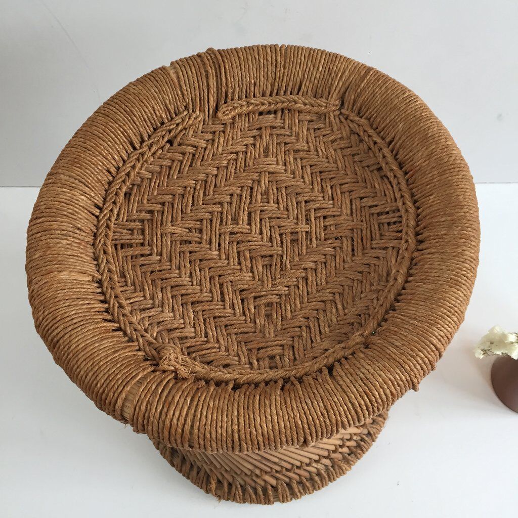 Vintage Bohemian woven rattan stool