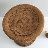 Vintage Bohemian woven rattan stool