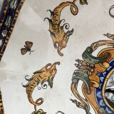 Antique, flat, bowler cup, centerpiece, Gien earthenware, nineteenth century, Renaissance décor