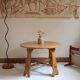 Round beech coffee table with curved legs, 1980s.