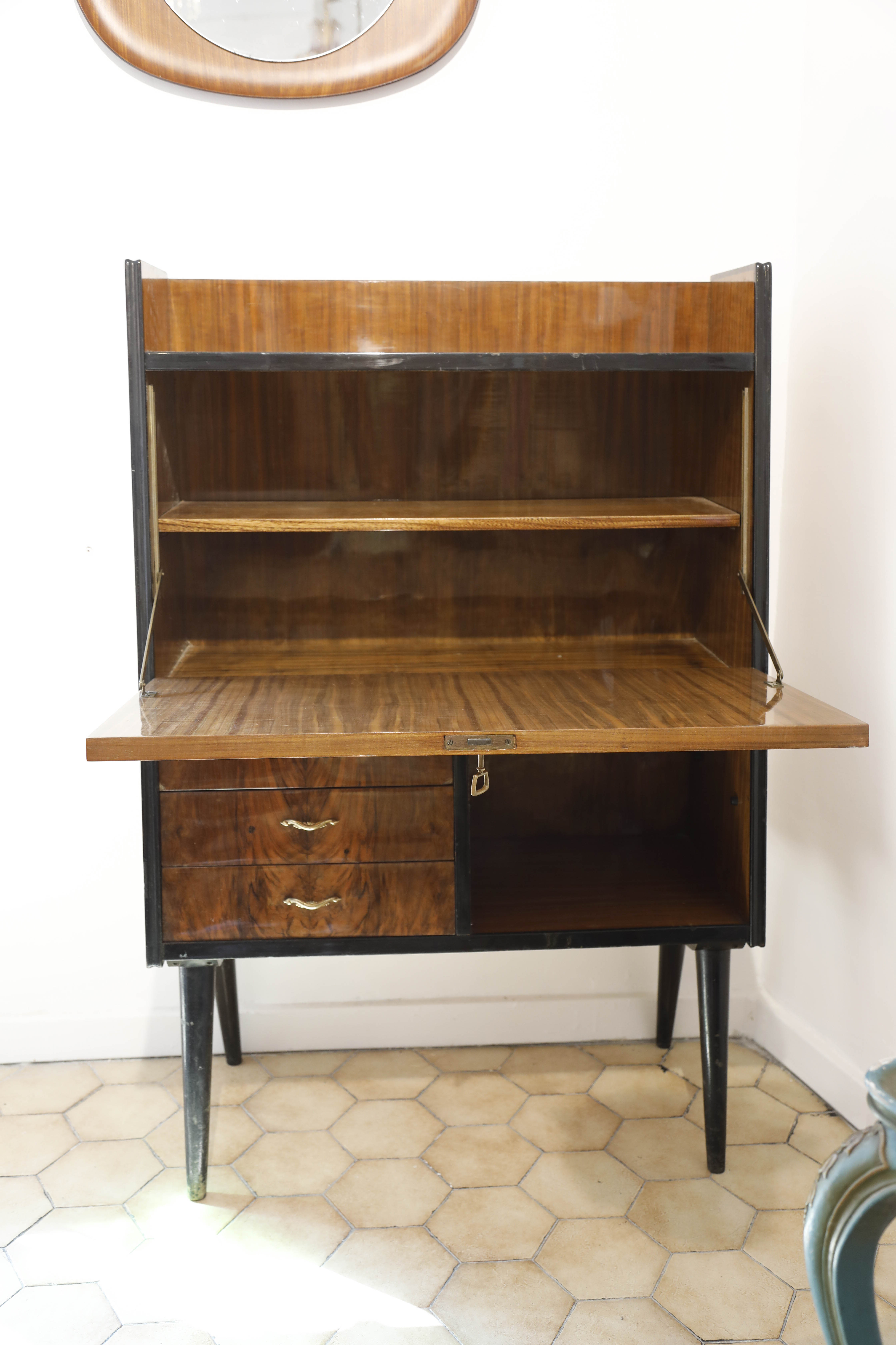 Bahut secretary wood laqué 70s