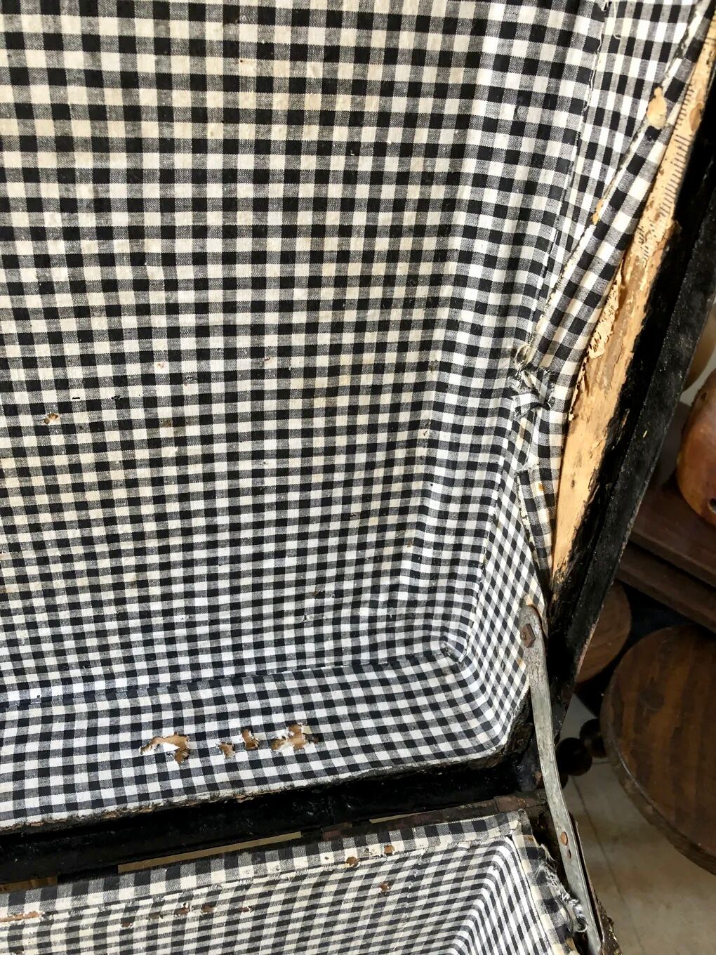 Black ancient travel trunk, 19th