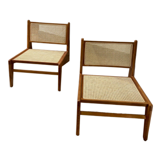 Pair of teak and canning armchairs