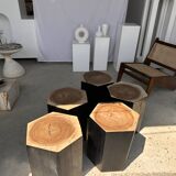 Set of 5 hexagonal stools in two-tone suar forming occasional furniture
